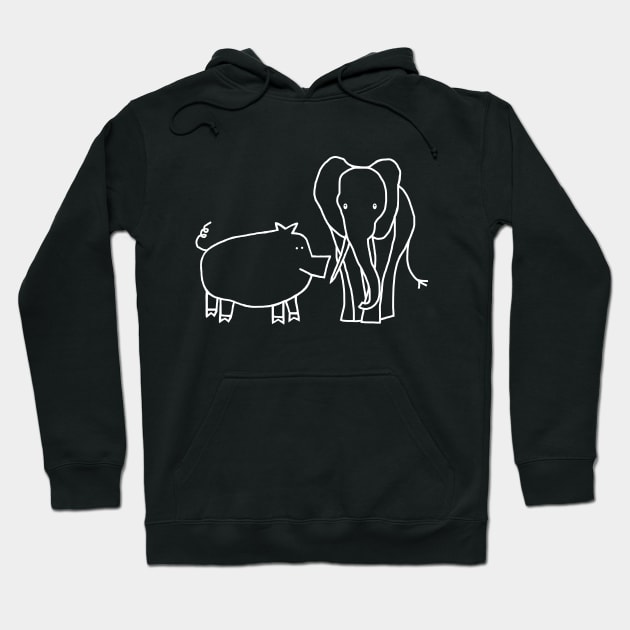 Pig and Elephant Minimal Line Drawing Hoodie by ellenhenryart